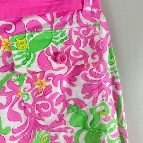 Lilly Pulitzer Girls Tie Waist Pants 10 Heading South Pink Green Crab Octopus - Picture 5 of 11